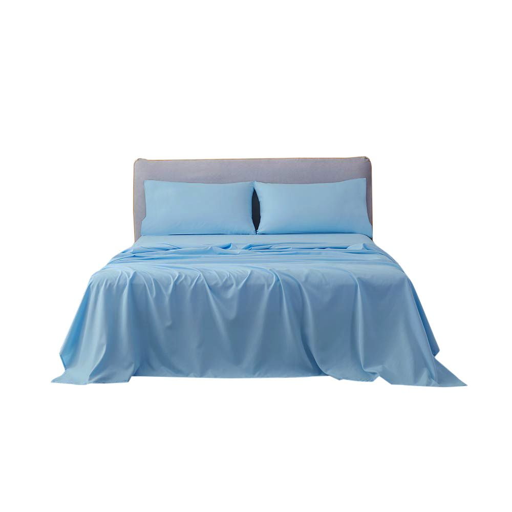 Attached Waterbed Sheet Set King/ Cal King Size Light Blue Solid with