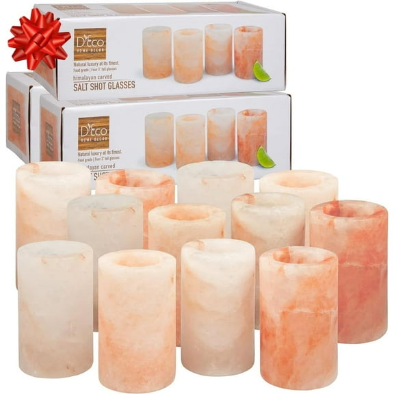 D'Eco Himalayan Salt Shot Glasses (12 Pack) - Hand-Carved 3" All-Natural Pink Salt Tequila Shooters- Add light salty flavor to any drink without the mess- Great Gift Idea