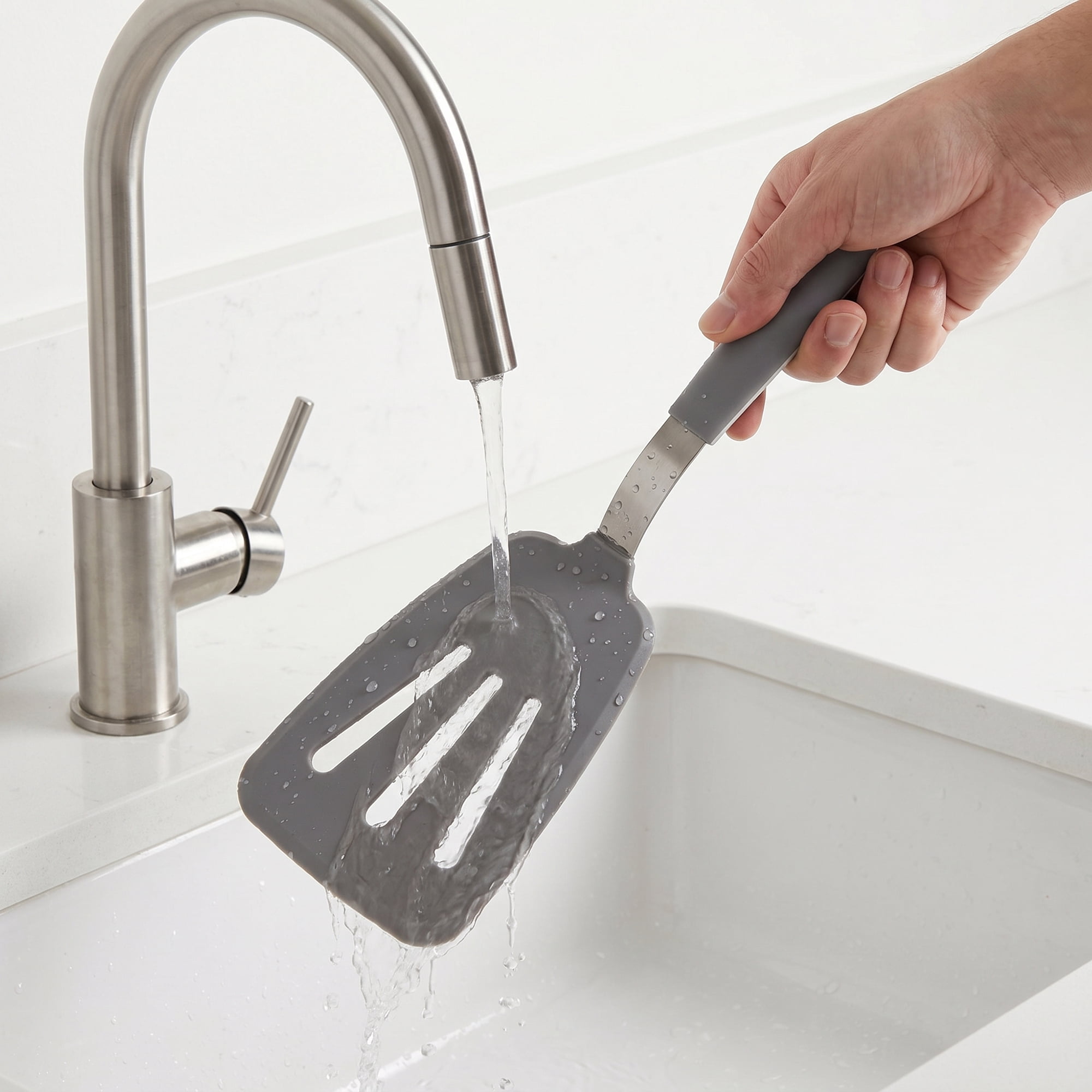 Unique Bargains Kitchen Utensils with Heat-Resistant Rubber Spatula Light Gray 12x3.1 inch