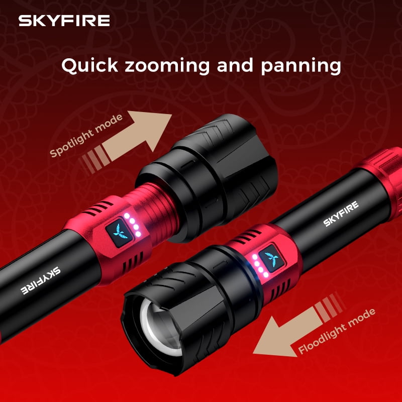 SKYFIRE Rechargeable LED Flashlight High Brightness, 4 Modes Yellow Blue Lens, 17hr Runtime for Camping Home Outdoor