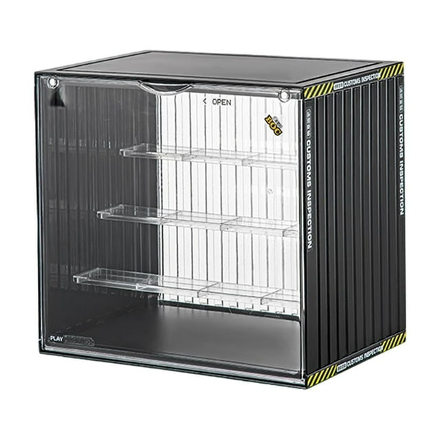 Caja de exhibición de figuras, multiusos, de gran capacidad, apilable y estable. Negro