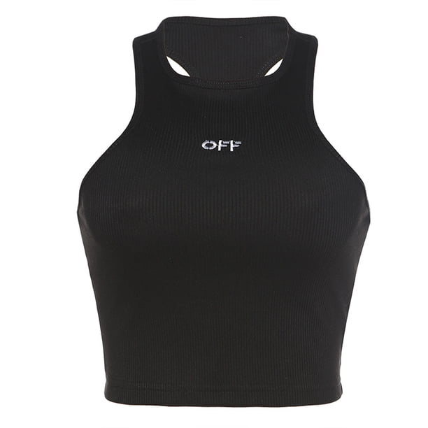 Txlixc Chaleco de mujer, blusas cortas sin mangas acanaladas, camisa de cuello redondo Txlixc Sexy