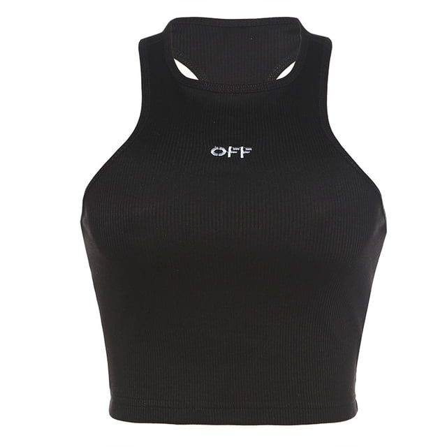 Txlixc Chaleco de mujer, blusas cortas sin mangas acanaladas, camisa de cuello redondo Txlixc Sexy