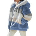 thumbnail image 2 of Women Contrast Color Hooded Coat Long Sleeve Zip-up Plush Tops, 2 of 4