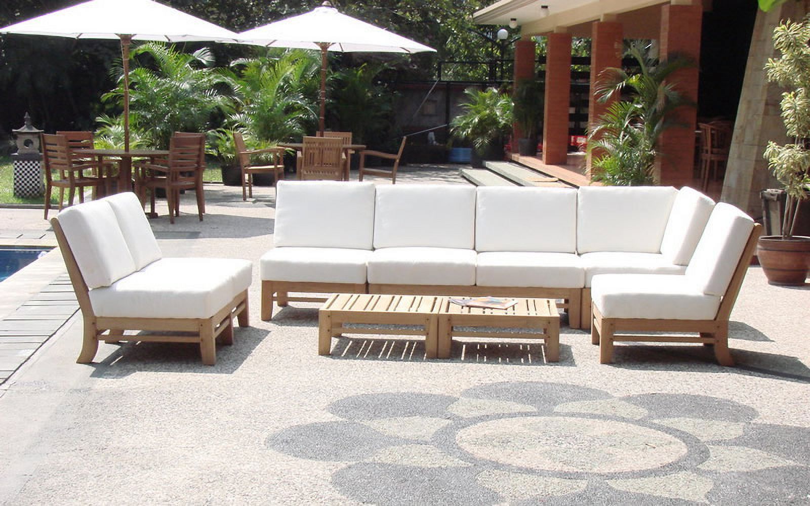 WholesaleTeak Outdoor Patio Grade-A Teak Wood 7 Piece Teak Sectional Sofa Set - 2 Love Seats, 2 Lounge Chair, 1 Corner Pc, 1 Ottoman & 1 Side Table - Furniture only -- Ramled collection #WMSSRM1 - image 3 of 5