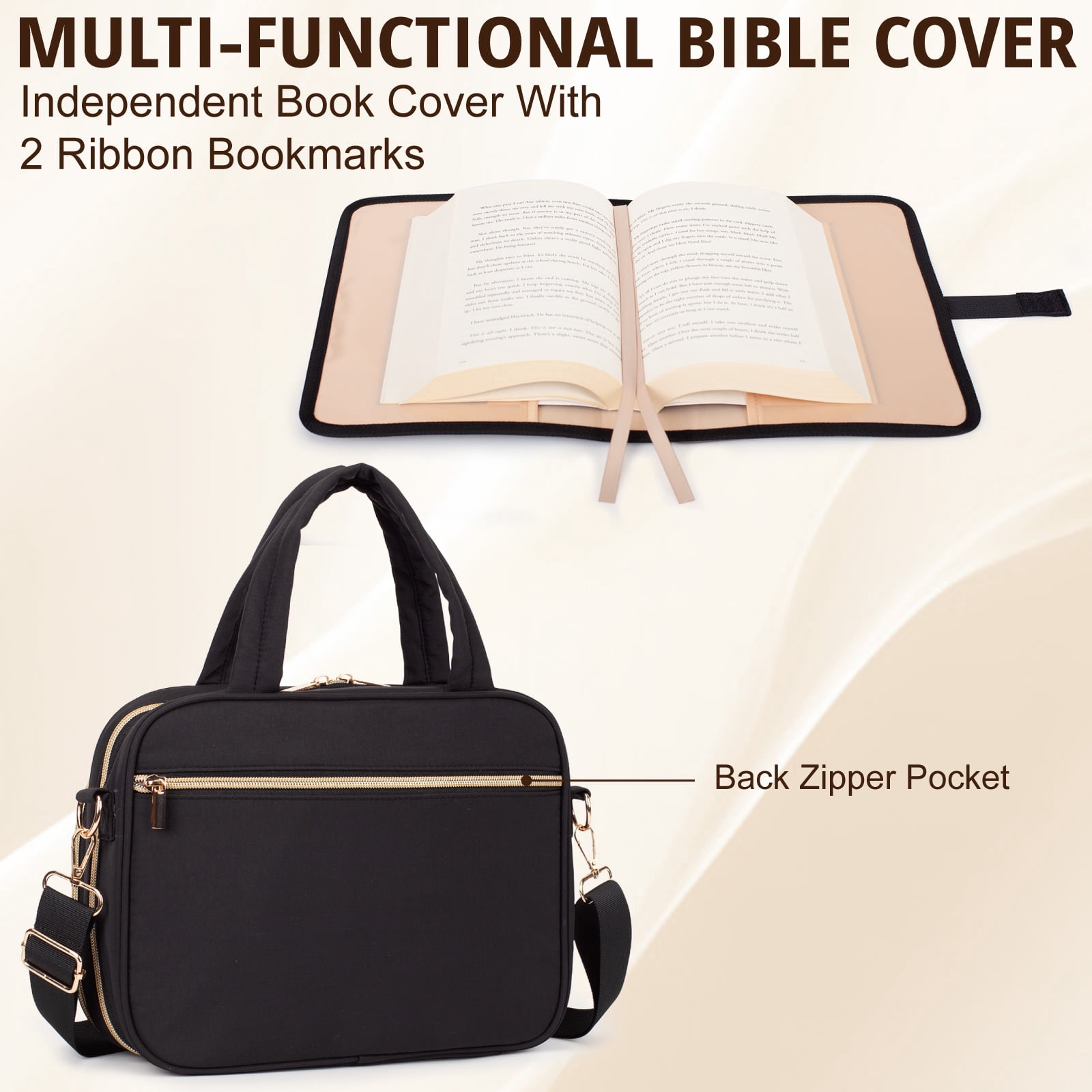 Bible Cover for Women, 2 Layers, Large Bible Carrying Case with Handles Shoulder Strap, Soft Puffy Quilted Bible Bag with Book Cover Organizer, Bible Tote for Church Study Supplies Accessories