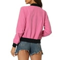 thumbnail image 3 of INSPIRE CHIC Women's Jacket Stand Collar Long Sleeve Zip up Flap Pocket Bomber Jacket M Hot Pink, 3 of 6