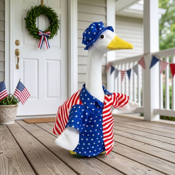 Porch Goose Outfit, 4Th of July Porch Goose Outfit, 4Th of July Goose Outfit, Porch Goose Clothes, Patriotic Red White and Blue Stars and Stripes Male Style Shirt and Hat Set for