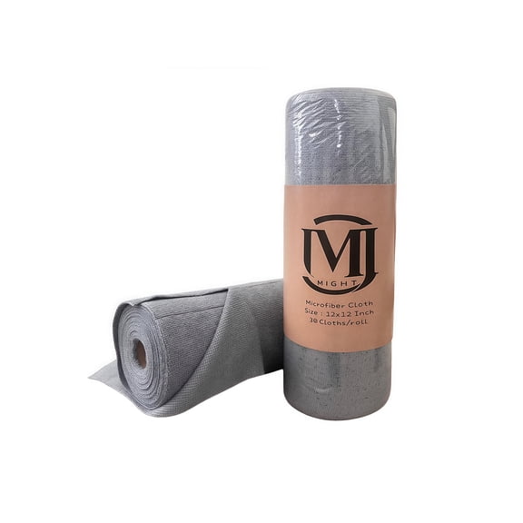 MRIGHT Gray Microfiber Cleaning Cloths Roll, 12x12 Inch, 60 Sheets-2 Rolls, Reusable, Machine Washable, Super Absorbent, Lint Free, Tear Away Design