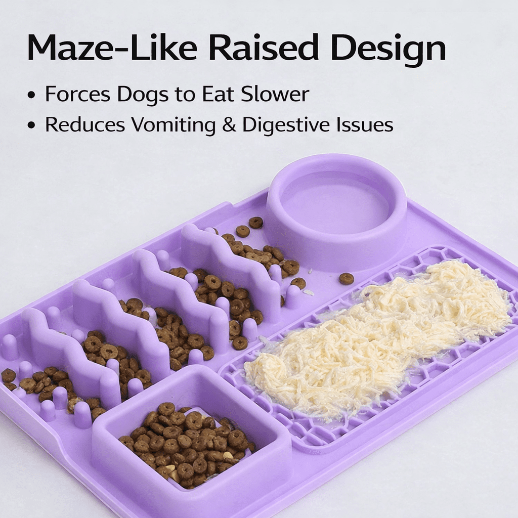 5 in 1 Dog Slow Feeder Lick Mat for Dogs & Cats, Silicone Pet Feeding Mat with Suction Cups, Dog Enrichment Toy for Anxiety Relief, Slow Feeding Treat Mat