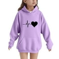 thumbnail image 2 of DxhmoneyHX Girls Hoodies Fashion Hearts ​Printed Going Out Tops Fall Winter Warm Long Sleeve Blouses Pullover Sweatshirts with&nbsp;Pocket Size 12 Years, 2 of 6