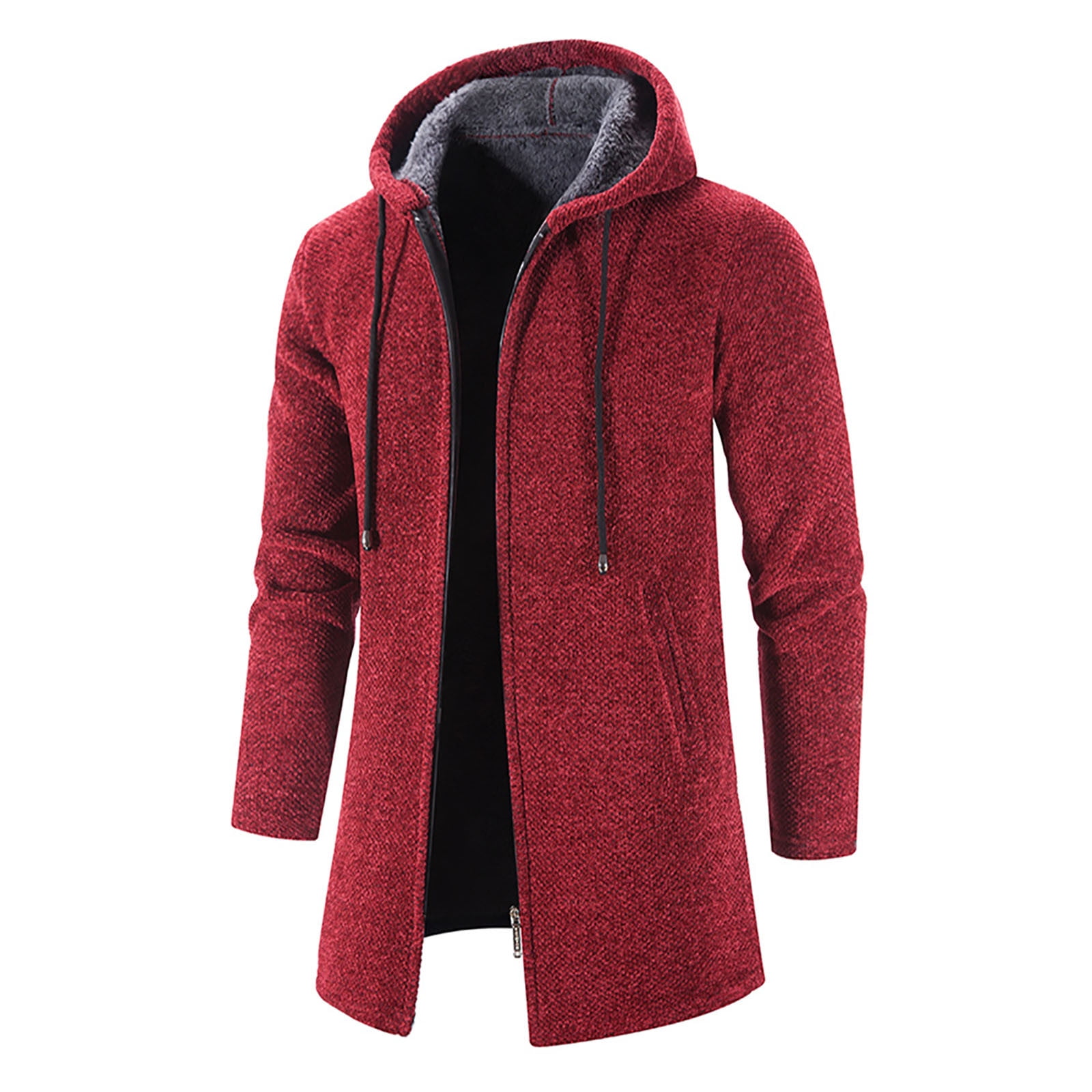 Odeerbi Trench Coats for Men Mid-length Hooded Jacket Windbreaker Solid Solor Casual Anoraks Red