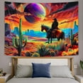 thumbnail image 4 of Trippy Western Space Tapestry, Western Desert Cowboy Fantasy Country Mountain Tapestry Wall Hanging for Men Bedroom, Colourful Art Tapestries Poster Blanket College Dorm Home Decor 90X70Inches, 4 of 4