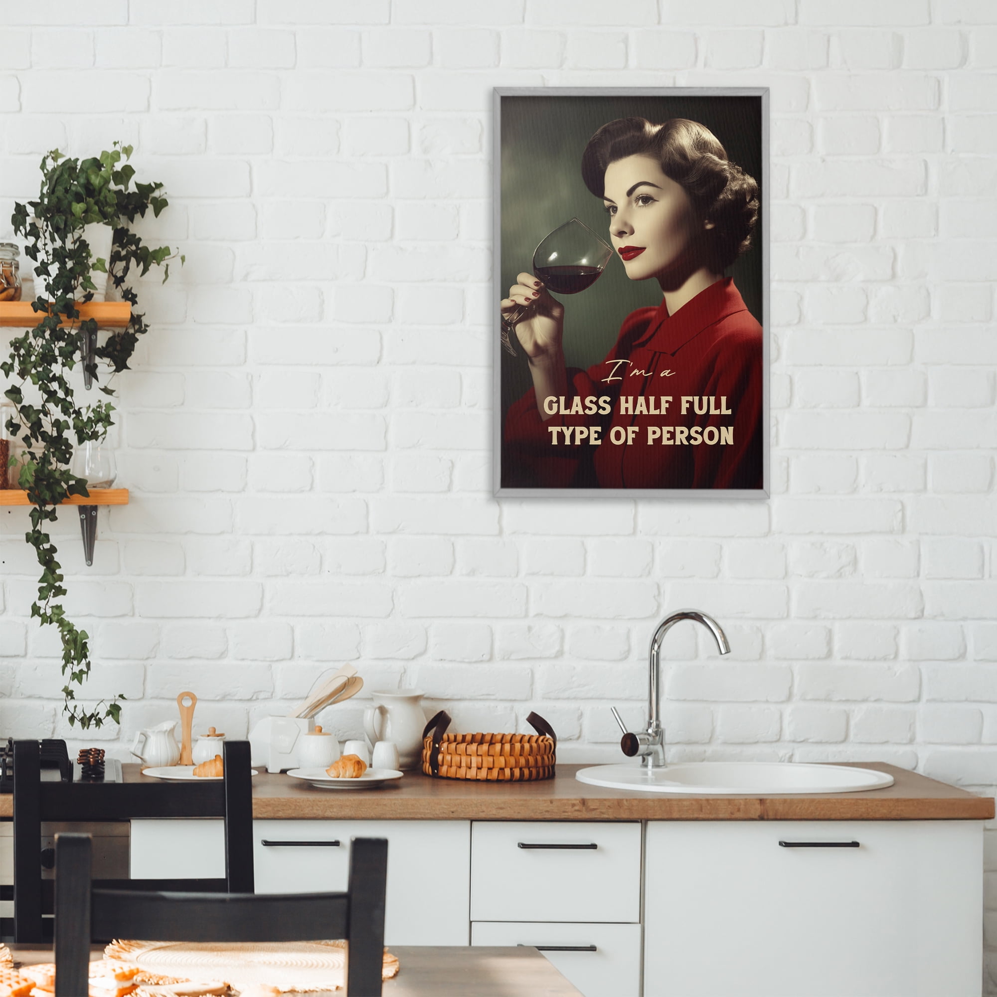 Stupell Industries Glass Half Full Person Gray Framed Giclee Art, design by Andreas Magnusson