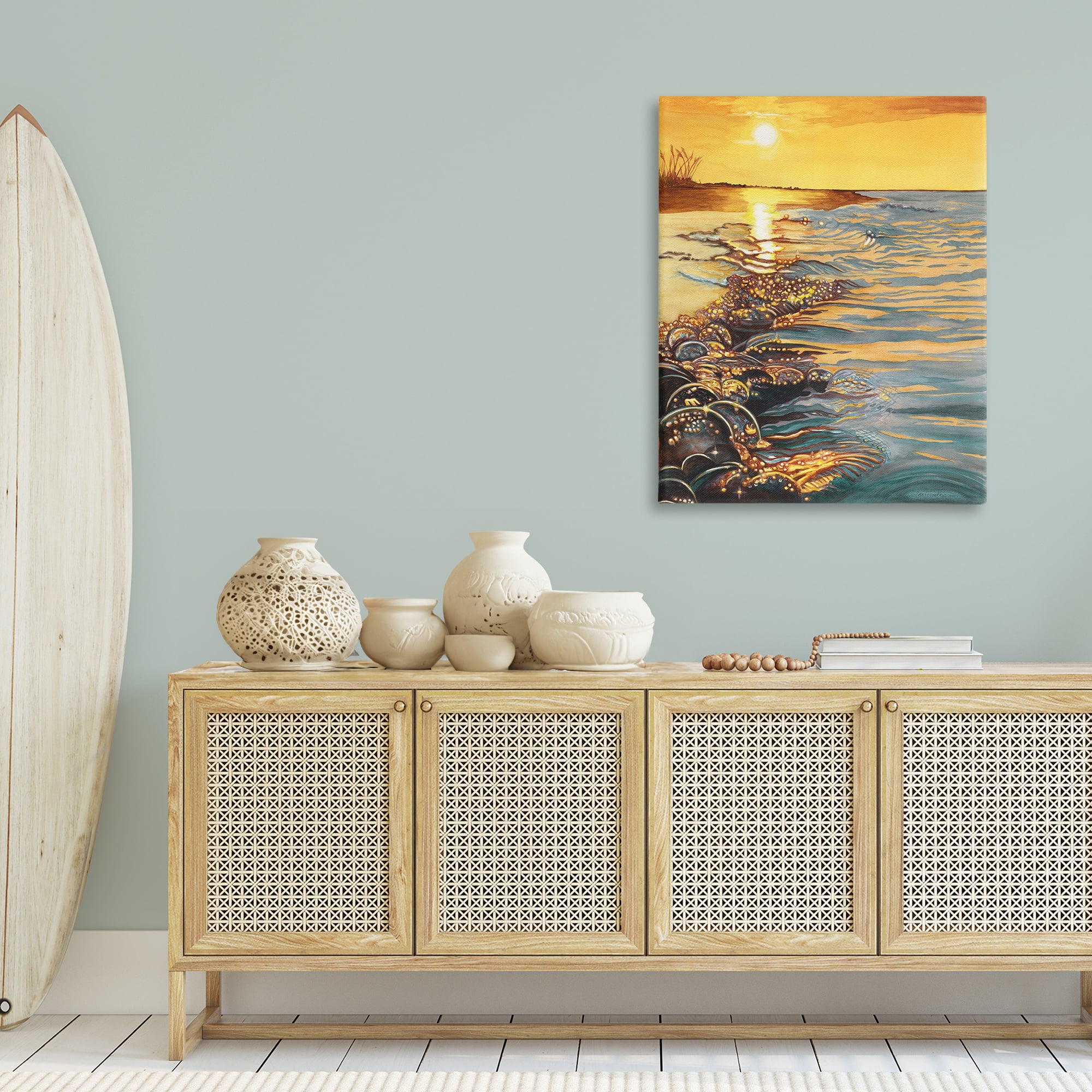 Stupell Industries Saltwater Beach Sunset Landscape Painting Gallery Wrapped Canvas Art Print Wall Art, 30 x 40