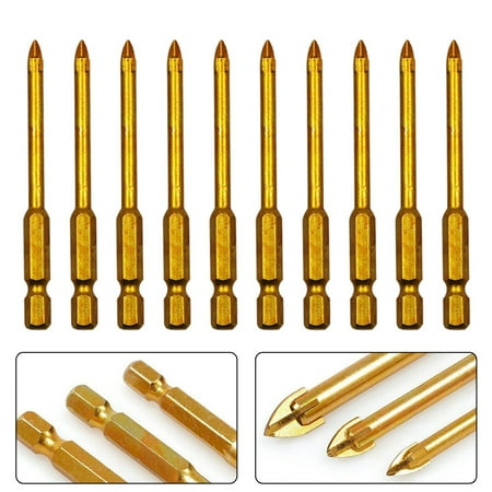 

10PCS 5mm Titanium Ceramic Tile Glass Drill Bit Cross Spear Head Set