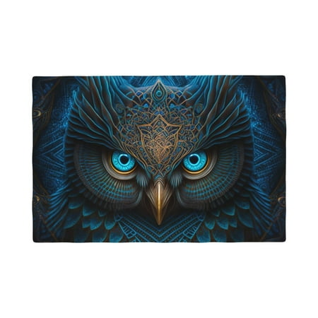 

Table Placemats Set of 4 - Abstract Blue Owl 12x18 In Faux Linen Double Heat Resistant Place Mats Cloth Indoor/Outdoor Placemats Washable Table Mats for Dining Kitchen Party