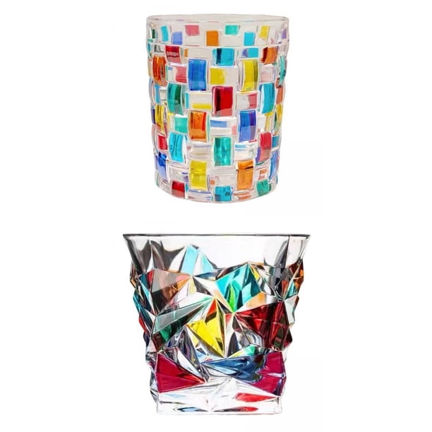 Taza De Cristal Con Pintura Colorida, Cristalería, Taza De Té Para Bebidas s, Vino, Patrón De Gemas+Taza De Cristal Con Pintura Colorida, Cristalería, Taza De Té Para Bebidas Baoblaze none