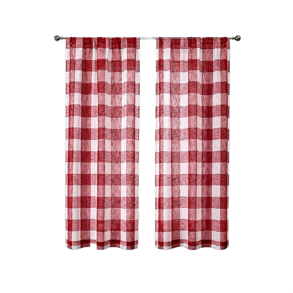 Buffalo Plaid Curtains Farmhouse Panels Linen Sheer Check Rod Pocket