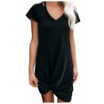 thumbnail image 2 of Chbgutlmr Summer Dresses for Women Short Sleeve Knot Front Irregular Hem Scoop Neck Dress Casual Loose Comfy Trendy Dress, 2 of 8