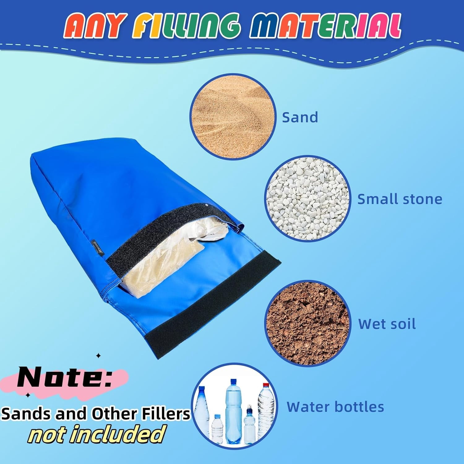 Vinyl SandBags with Handle, Bounce House Sand Bags, Suitable for Fixed Inflatable Trampolines, Inflatable Water Slide, Canopies and Tents(Each Weight Capacity 55 Pound, 4 Pack, Blue)