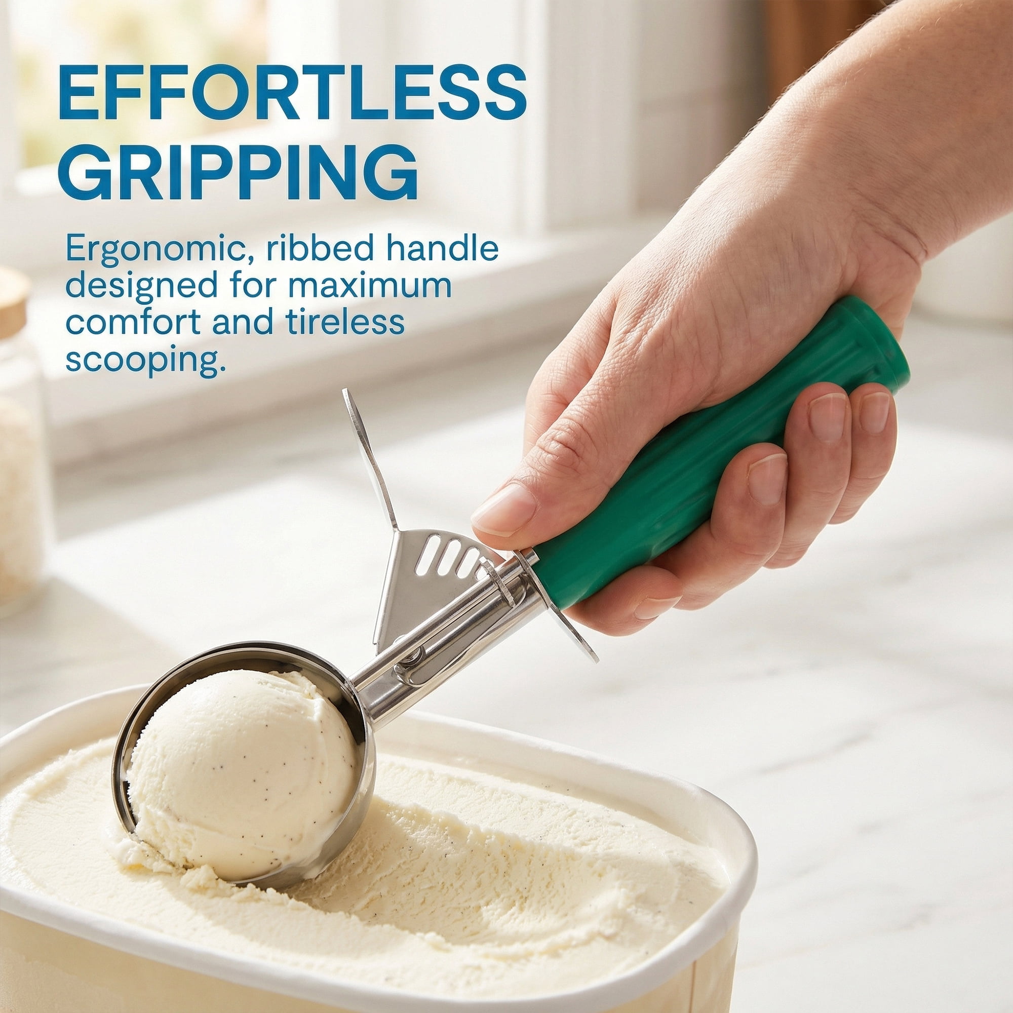 Unique Bargains Stainless Steel Ice Cream Scoop Green 8.7in