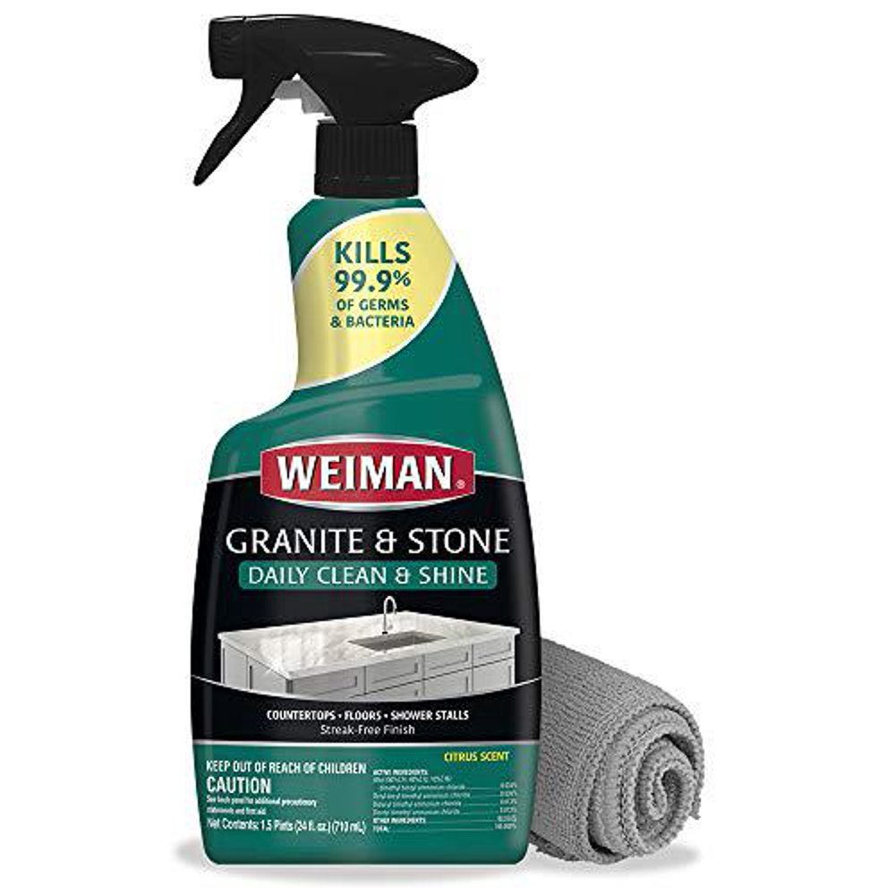 weiman disinfectant granite cleaner and polish with microfiber cloth