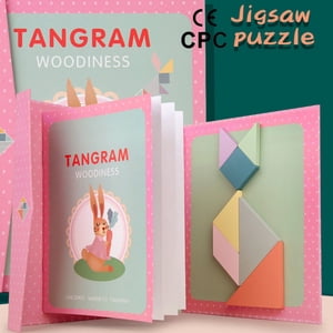 EGNMCR Enfants en bois modèle Tangram , Wooden Tangram Puzzle livre jouets pour 3 4 5 6 7 8 Année vieux garçons et filles, Jeux de voyage pour les enfants en voiture, plan ou prendre Tangram Puzzle