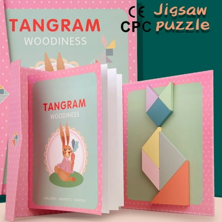 

PUIYRBS Kids Wooden Pattern Tangram Wooden Tangram Puzzle Book Toys for 3 4 5 6 7 8 Year Old Boys and Girls Travel Games for Kids in Car Plane Or Take