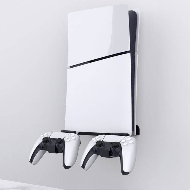 Soporte de consola para montaje en pared con 2 soportes de controlador para PS5 Slim