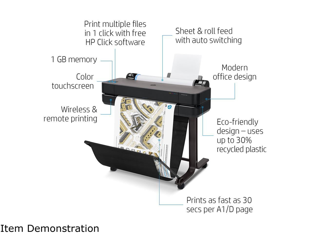 HP DesignJet T630 Large Format Wireless Plotter Printer - 24", with Mobile Printing (5HB09A)