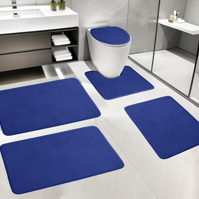 Bathroom Rugs, Soft Bath Mat 5 Bathroom Rugs For 5 Pcs Toilet Mats Universal Soft Comfortable Water Absorption Non-Slip Thick Machine Washable Easy Dry Dark Color