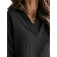 thumbnail image 3 of FASHIONWT Women Elegant Business Lantern Long Sleeve Lapel V-Neck Textured Base Shirt, 3 of 4