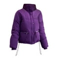 thumbnail image 2 of Baqcunre Womens Winter Coats Women's Autumn And Leisure Long Sleeve Standing Neck Short Solid Color Slim Fit Solid Color Breadwear Cotton Coat Puffer Jacket Womens Womens Fall Fashion 2023 Purple XXL, 2 of 8