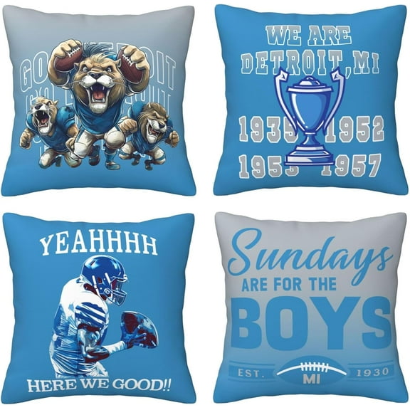 Football Throw Pillow Covers American Football Sport Team Decor Cushion Case Decoration Set of 4 Pillowcases Football Style Pillows Gifts for Football Lovers Fan for Sofa Bed Couch Car 16"X16"