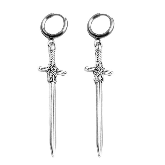 Silver Swords Shaped Hook Earrings Fashionable Ear Hooks Crucifix Daggers Statement Ear Accessories for Everyday Wear