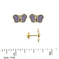 thumbnail image 2 of 18K Solid Yellow Gold Lilac Butterfly Covered Screwback Earrings, 2 of 3