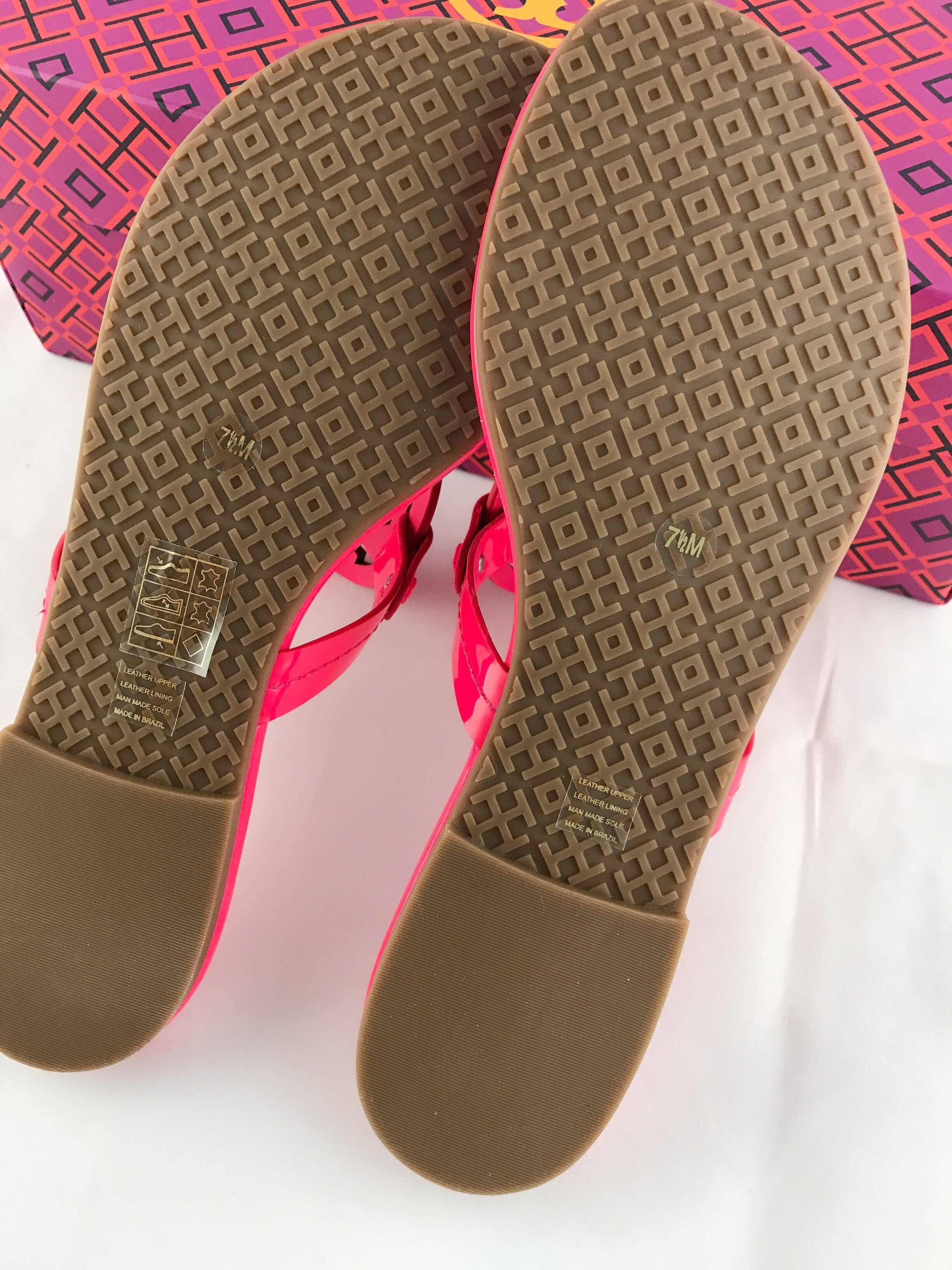 neon pink tory burch sandals