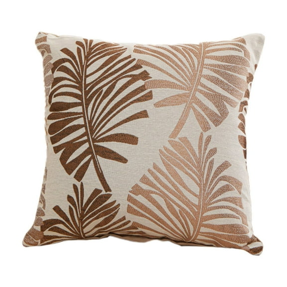 MERILER Palm Leaf Pillow Cover, Coffee Velvet Cushion for Bedside Sofa, Large Beach Style Decorative Throw Pillow, 45x45cm, Soft & Comfortable, Machine Washable