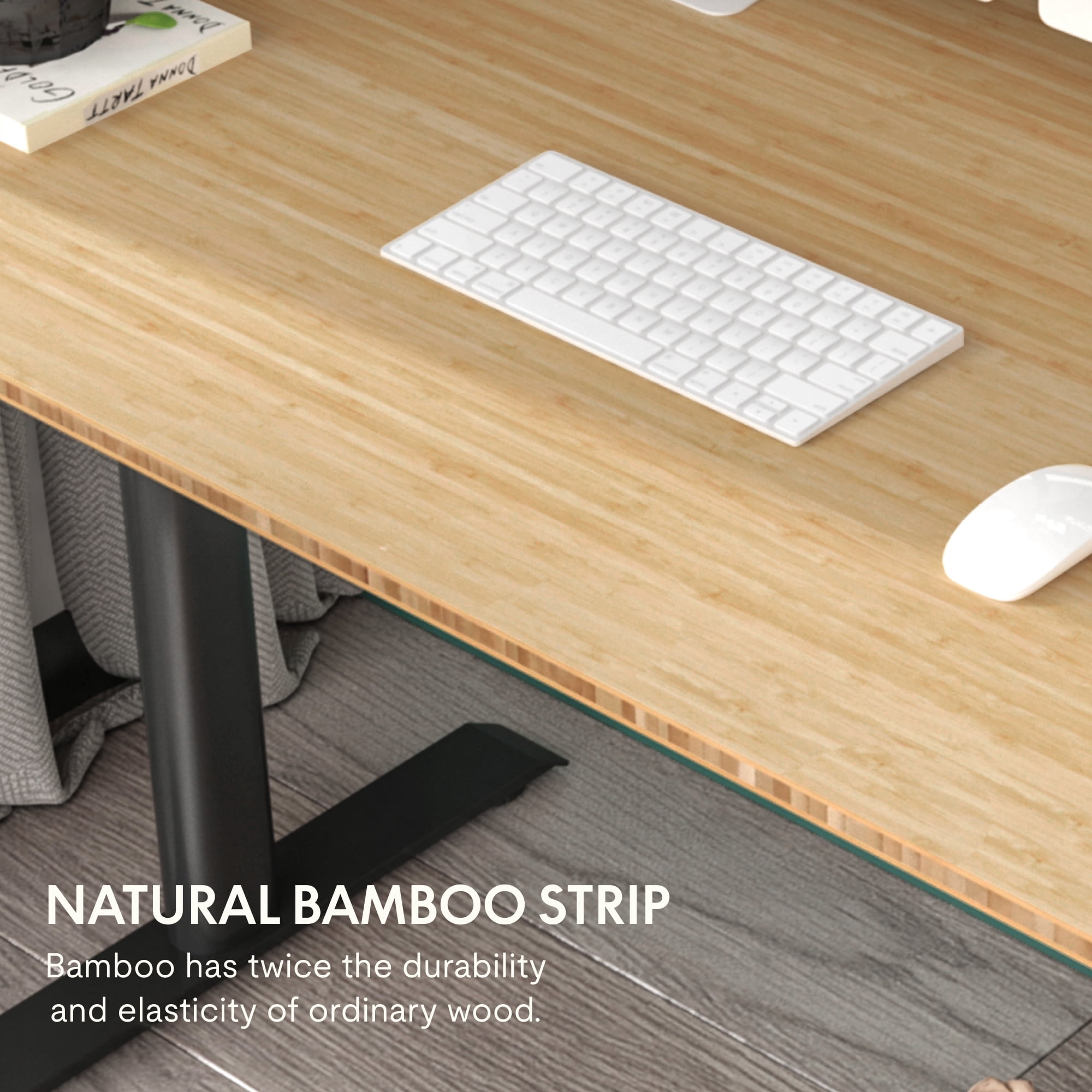 FLEXISPOT 48"x24" Dual Motors 3-Stage Height Adjustable Standing Desk Ergonomic Home Office Sit Stand Desk with USB Port, Bamboo Rectangle Desktop Black Oval Frame