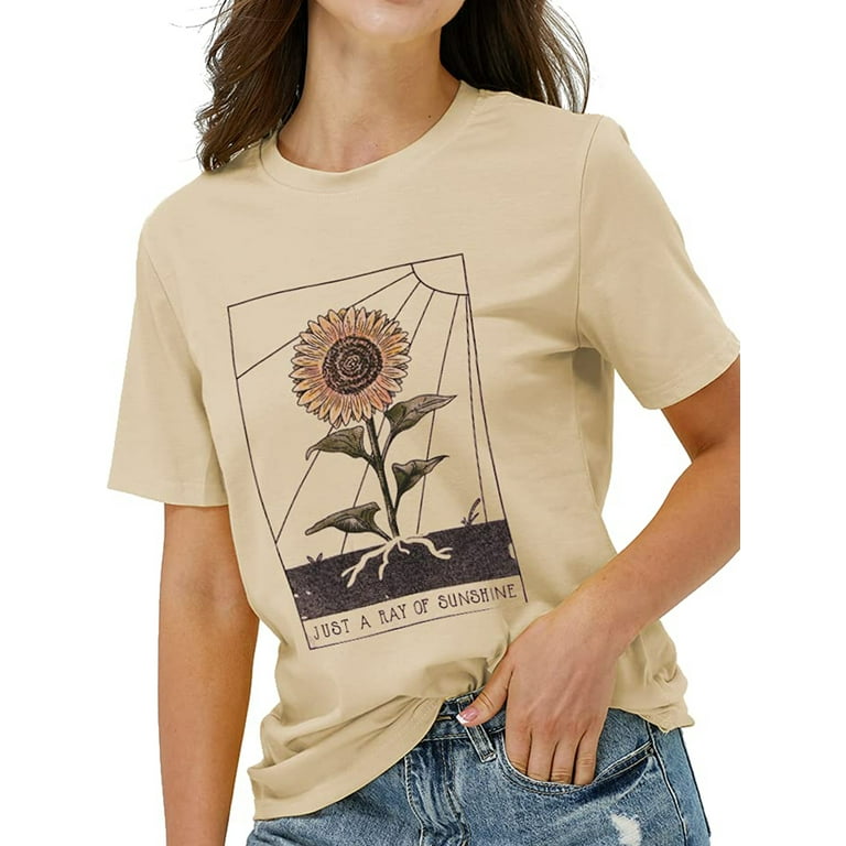 Anbech Sunflower Shirts for Women Short Sleeve Tops Teen Junior