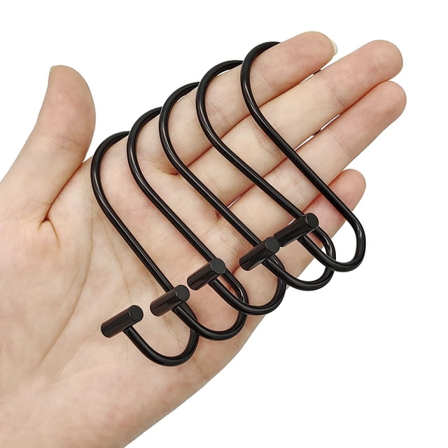Anillos para ganchos para cortina de ducha,Juego de 24 ganchos de ducha de metal inoxidable para cortina de ducha,Anillos negros para cortina de ducha en forma de S para baño