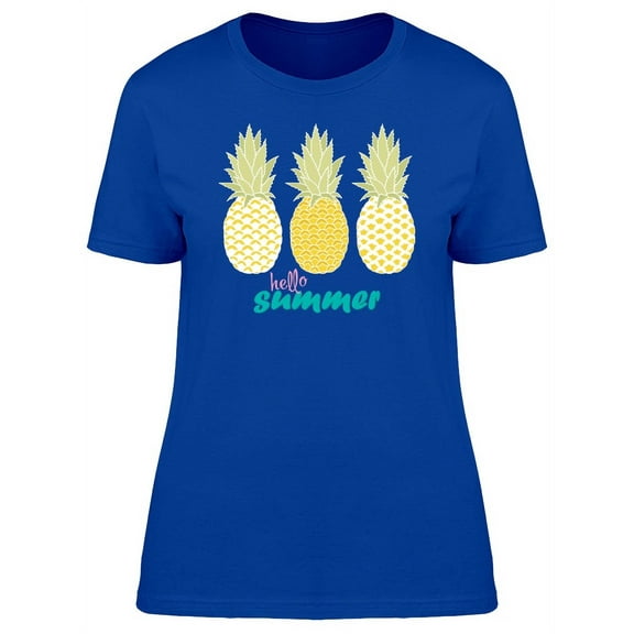 Hello Summer Three Pineapples T-Shirt Women -Image by Shutterstock, Female Medium