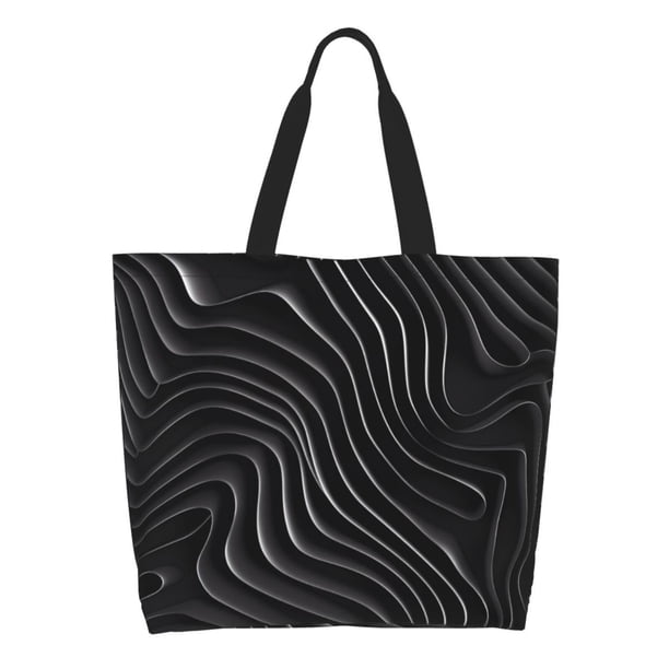 Disketp Abstract Black And White Waves Bolsa Tote Estampada para Mujer, Bolso de Hombro y de Mano para Compras y Viajes