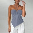 thumbnail image 5 of YUGYXL Halter Neck Tank Tops for Women Sleeveless Solid Color Bandeau Top Asymmetrical Hem Summer Fashion Outfits XL, 5 of 6