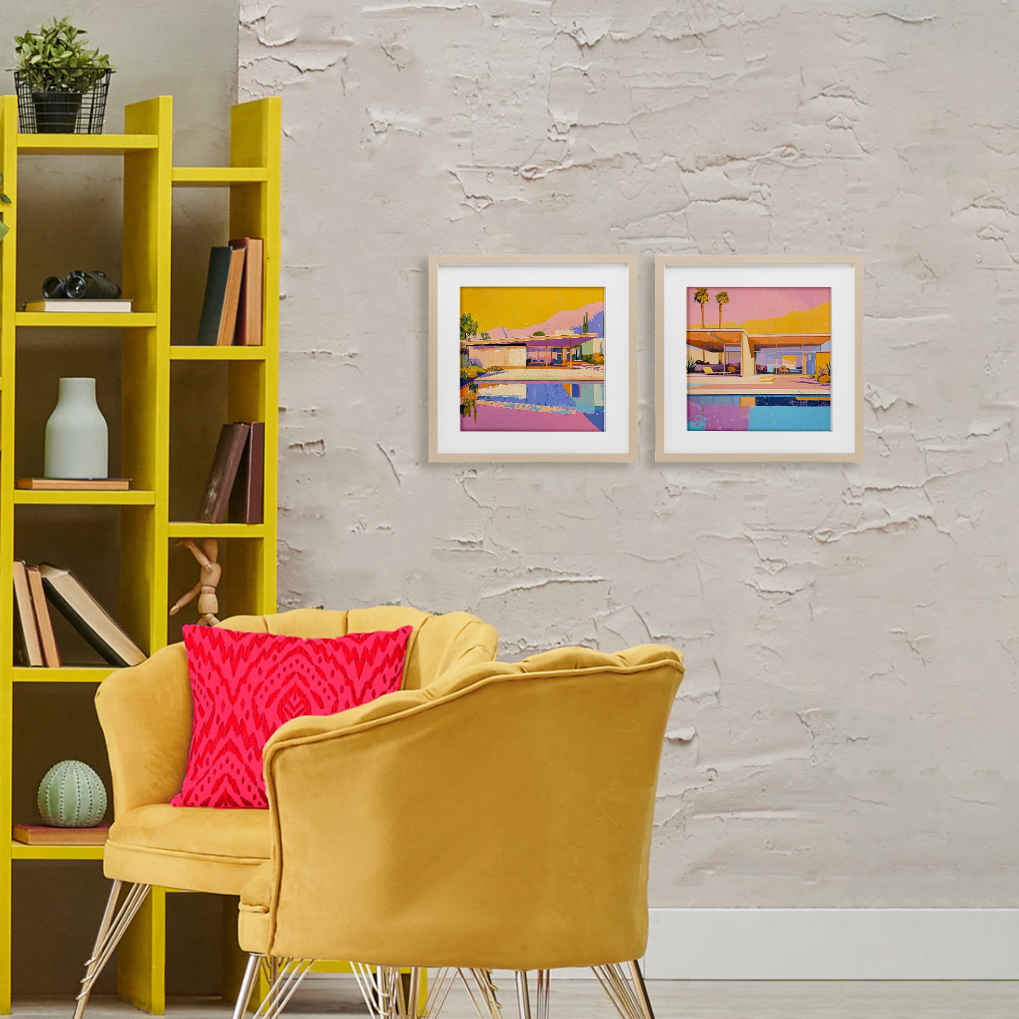 Stupell Industries Case Study Villa 2 Piece Birch Framed Print Under Glass Set, design by Walker Noble
