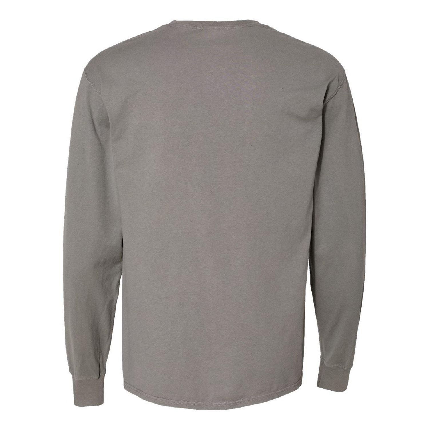 Hanes Unisex Garment Dyed Long Sleeve Pocket T-Shirt Concrete Gray L