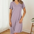 thumbnail image 2 of HNMKIU Women's Plus Size Blended Nightgown with Built In Bra V Neck Short Sleeve Sleepwear Plus Size Pajamas Loose Home Dress 02_Purple,M, 2 of 4