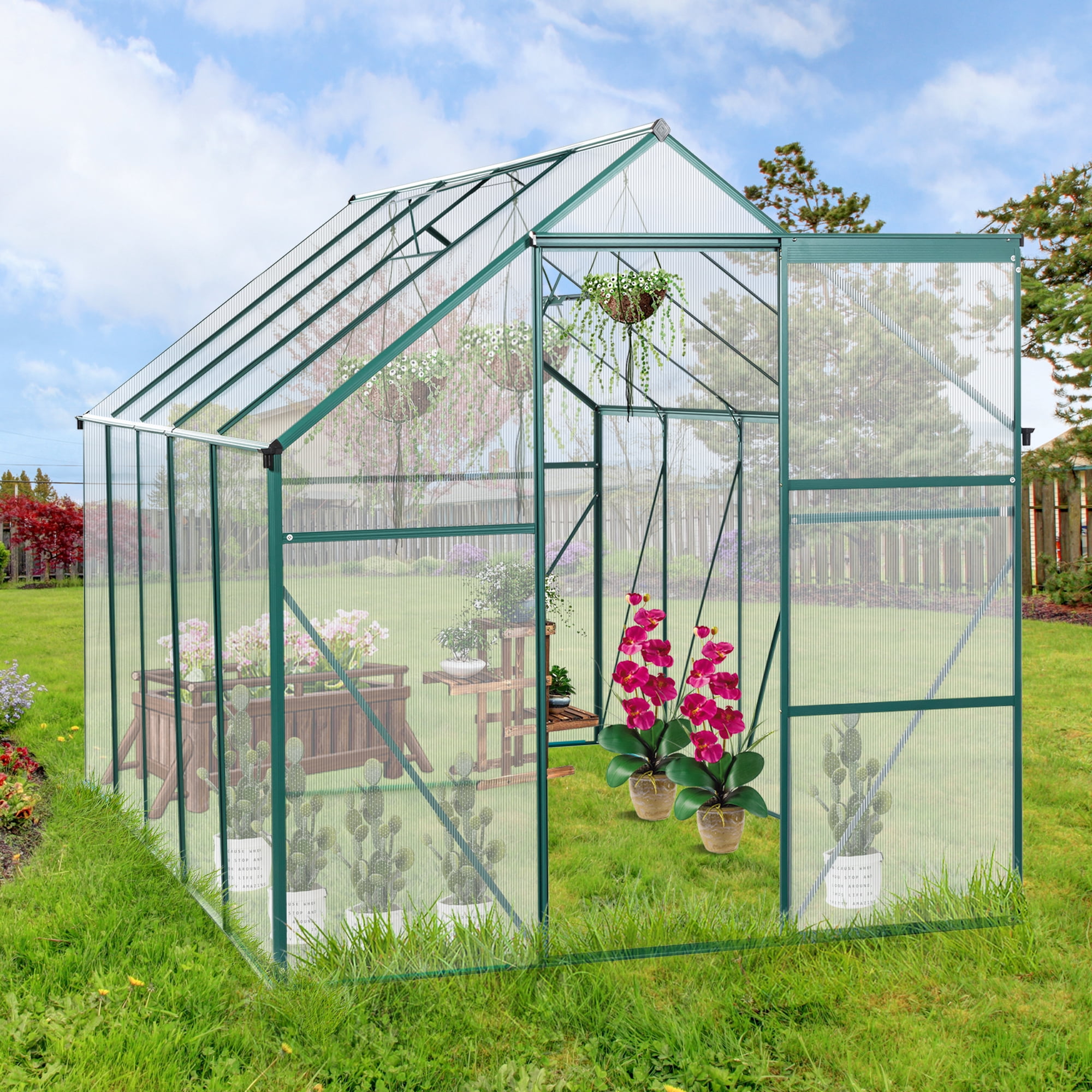 CoSoTower 6X10FT Polycarbonate Greenhouse Raised Base and Anchor Aluminum Heavy Duty Walk-In Greenhouses for Outdoor Backyard in All Season