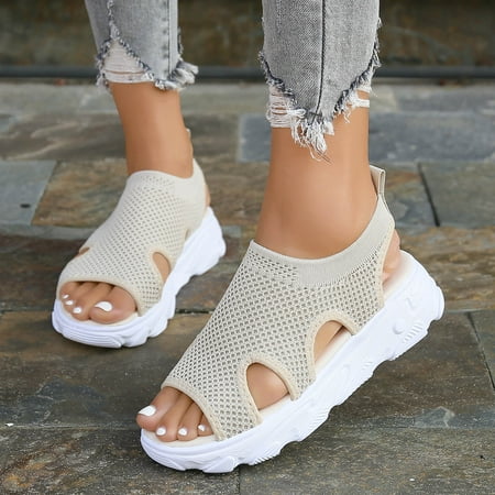 

Aayomet Sandals for Women Dressy Summer Women Mesh Beach Slip On Sport Casual Open Toe Flat Soft Bottom Breathable Shoes Sandals Beige 8